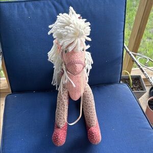 Adorable Pink and Red Plush Rocking Horse